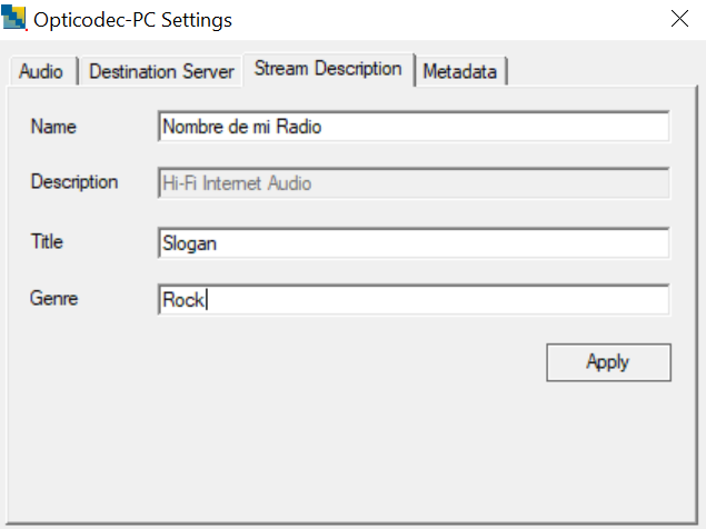 Completa con datos de la radio